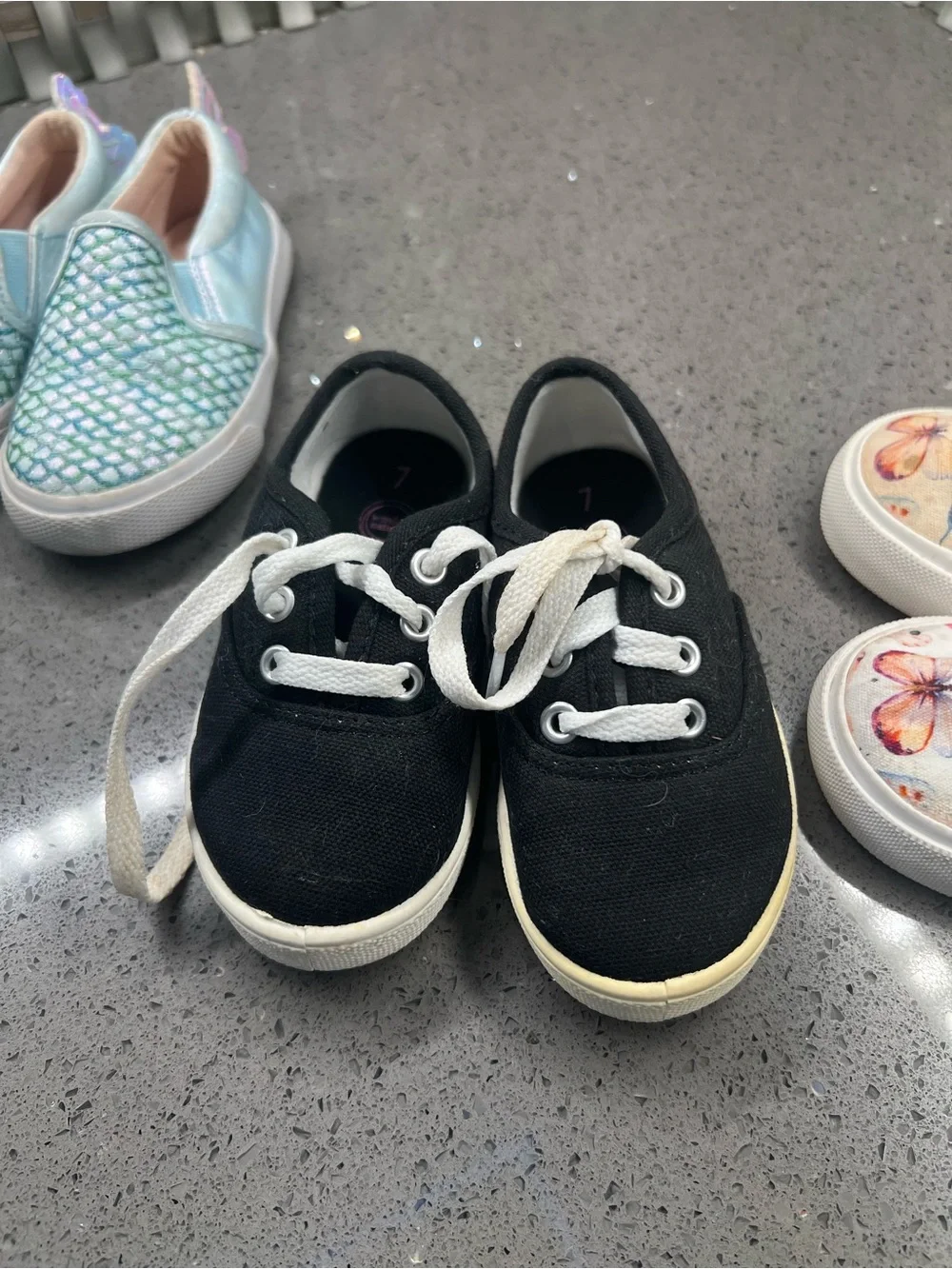 Kids Black Canvas Lace-Up Sneakers set of 3, size 7